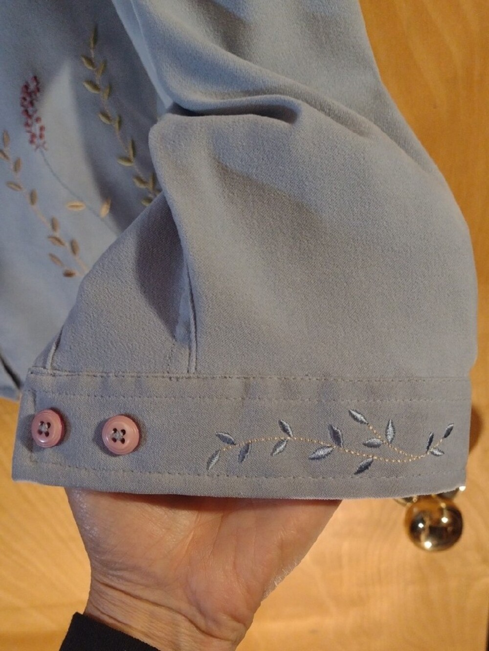 Vintage Women’s Light Blue Embroidered Button-Up Shirt